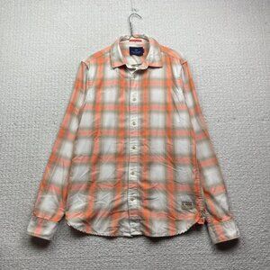Scotch & Soda x Honolulu Social Club Orange Neon Plaid Button Up Shirt Men Sz M